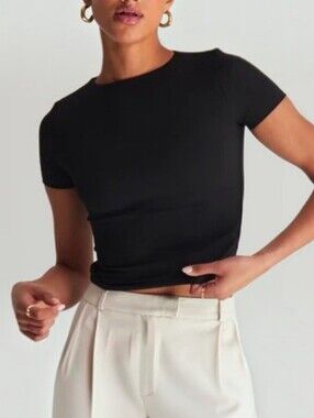 RE ONA Sculpting Signature Crewneck Double Layered Jersey Seamless Fitted Tee L